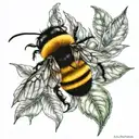 Leafs and Bumblebee and bird tattoo design idea