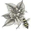 Leafs and bird and small bumblebee  tattoo design idea