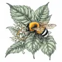 Leafs and bird and small bumblebee  tattoo design idea
