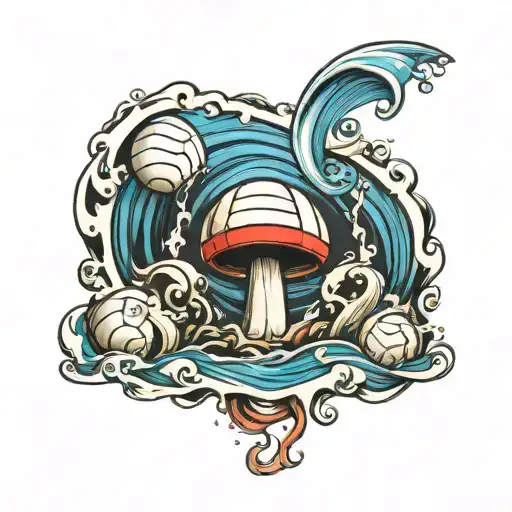 volleyball waves and mushroom  tattoo design idea