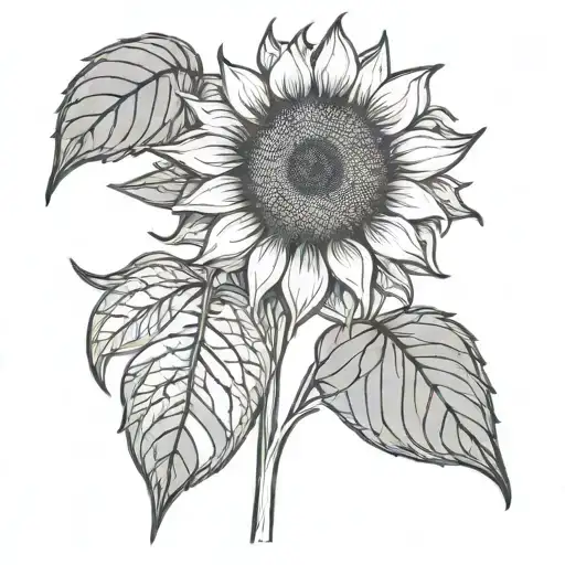 a sunflower with two heart shaped leafs tattoo design idea