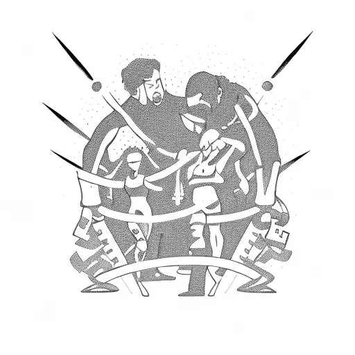 A wrestling ring with friends and family cheering tattoo design idea