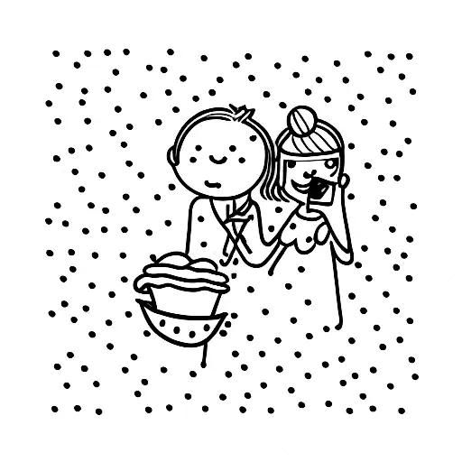 boyfriend and girlfriend simple date with ice cream  tattoo design idea