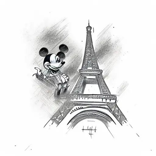 mickey mouse eiffel tower tattoo design idea