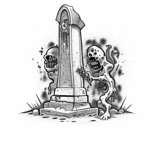 gravestone with a zombie digging out tattoo design idea