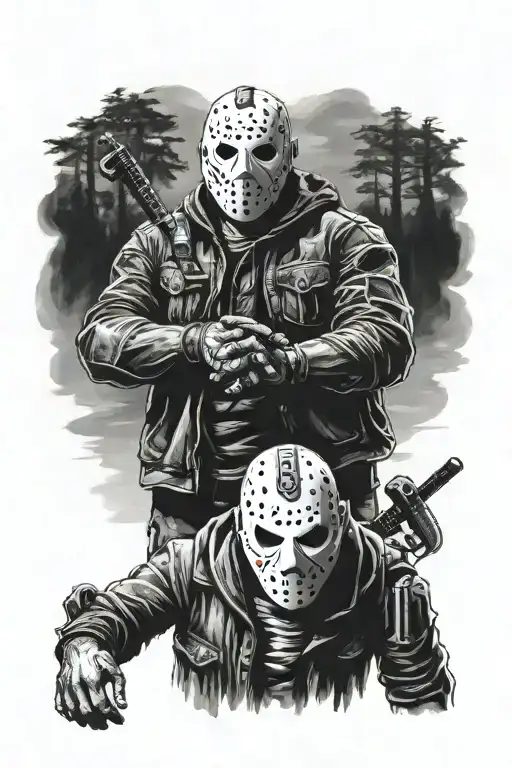 Jason Voorhees father and son holding hands tattoo design idea