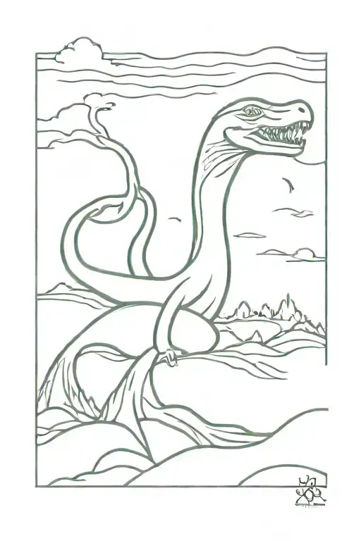 loch ness monster smoking tattoo design idea