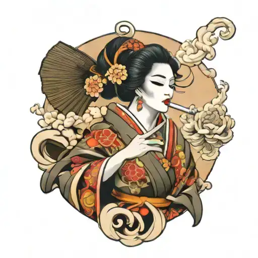 Japanese geisha smoking cigarette tattoo design idea