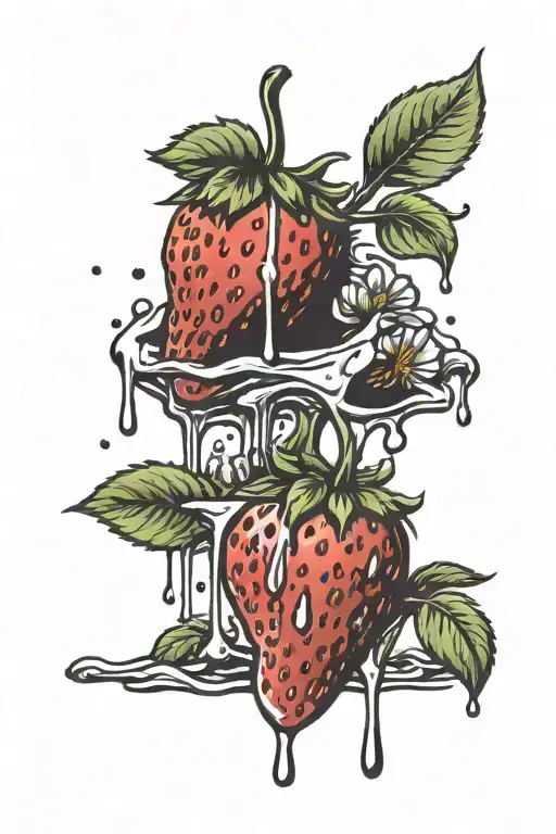 2 strawberries dripping chocolate  tattoo design idea