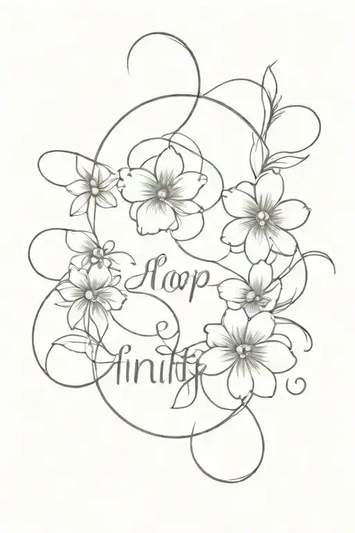 infinity loop flower with name  tattoo design idea