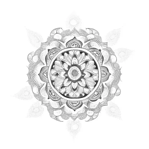 A dotwork mandala with the son and mother's birth flowers as the central design tattoo design idea