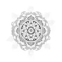 A dotwork mandala with the son and mother's birth flowers as the central design tattoo design idea