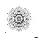 A dotwork mandala with the son and mother's birth flowers as the central design tattoo design idea