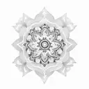 A dotwork mandala with the son and mother's birth flowers as the central design tattoo design idea