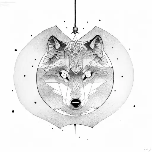 tree, wolf and pendulum  tattoo design idea