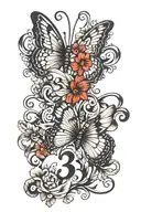 butterfly with number 3 on it tattoo design idea