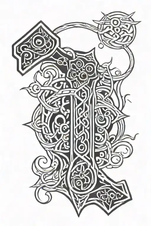 Yggdrasil Hammer of Thor hammer tattoo design idea