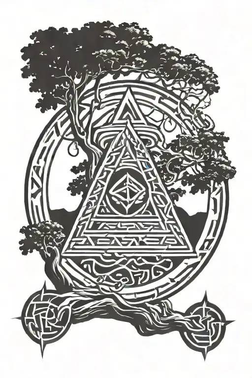Yggdrasil Hammer of Thor Zen circle Valknut Symbol tattoo design idea