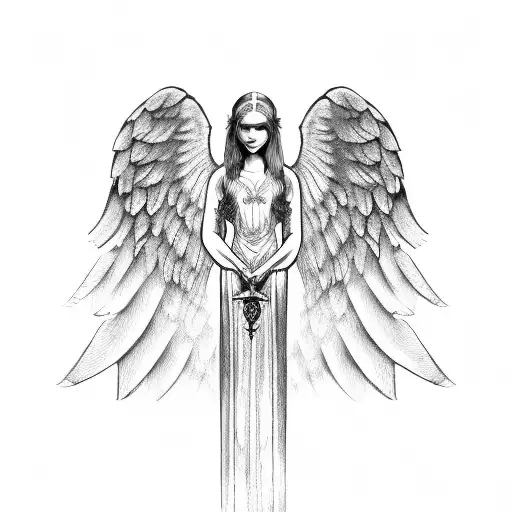angel wings with halo and roman numerals tattoo design idea
