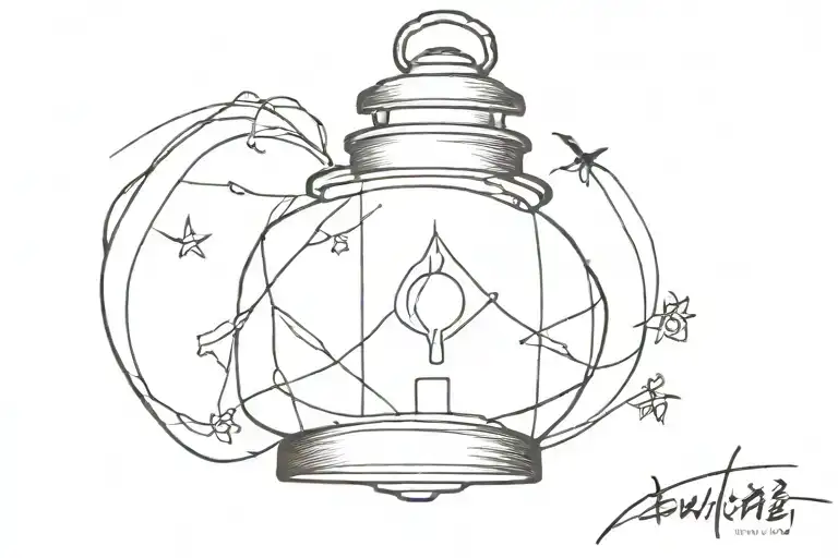 a early japense lantern above the words love is the only light inthe darkness in Japanese  tattoo design idea
