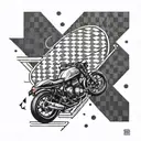Incorporate a racing checkered flag pattern with The Weeknd's XO logo in a BMW-inspired tattoo tattoo design idea