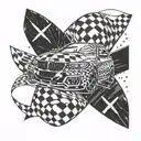 Incorporate a racing checkered flag pattern with The Weeknd's XO logo in a BMW-inspired tattoo tattoo design idea