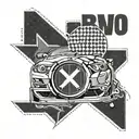 Incorporate a racing checkered flag pattern with The Weeknd's XO logo in a BMW-inspired tattoo tattoo design idea