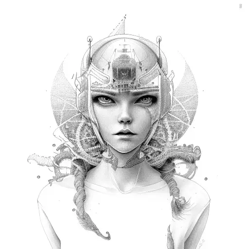 portrait eith cean and ship theme tattoo design idea