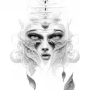 portrait eith cean and ship theme tattoo design idea