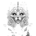 three ladies with ocean and ship theme tattoo design idea