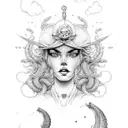 three ladies with ocean and ship theme tattoo design idea