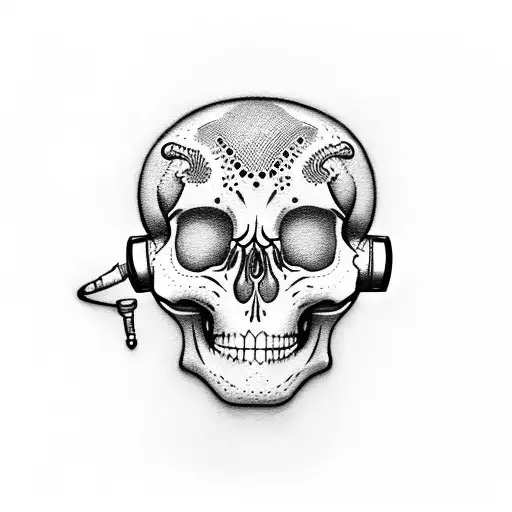 Skeleton listen to music with a walkman tattoo design idea
