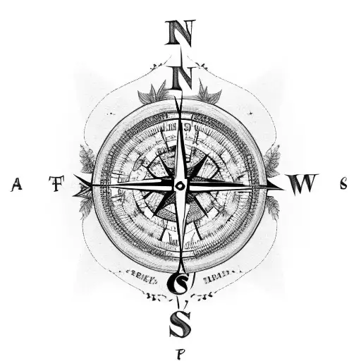 A detailed compass surrounded by mountain peaks and forest foliage tattoo design idea