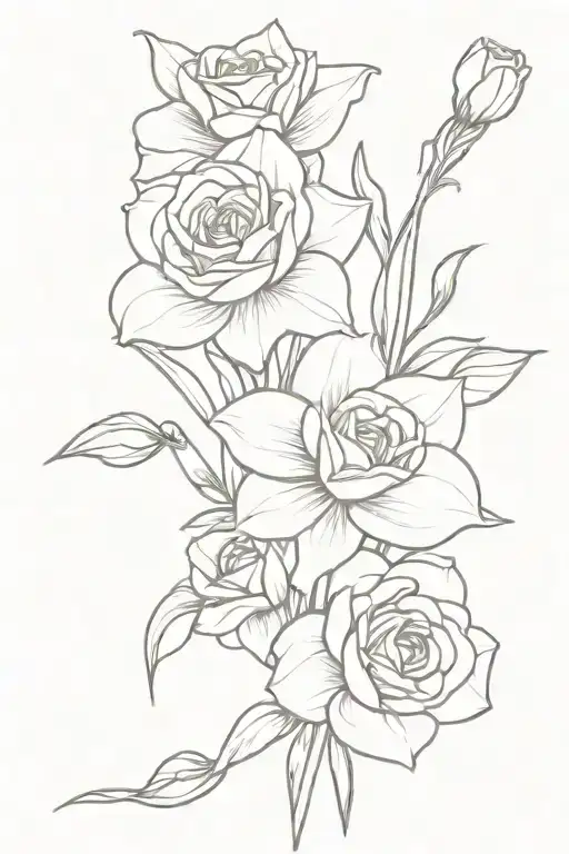 rose and narcissus flower bouquet tattoo design idea