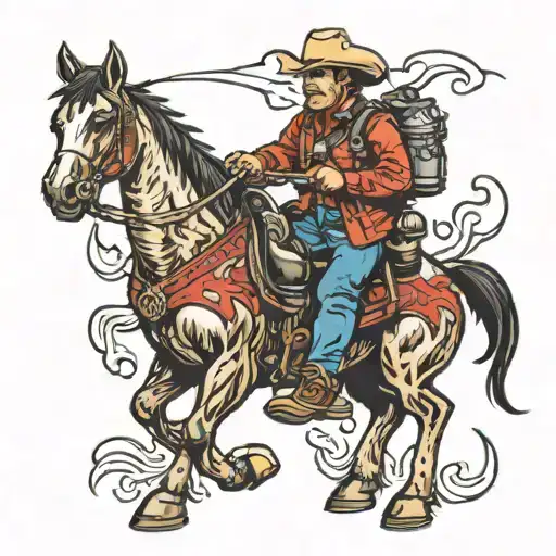 firefighting cowboy tattoo design idea