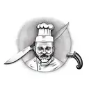 A chef's knife surrounded by various cooking ingredients tattoo design idea