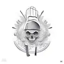 A chef's knife surrounded by various cooking ingredients tattoo design idea