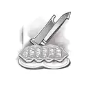 A chef's knife surrounded by various cooking ingredients tattoo design idea