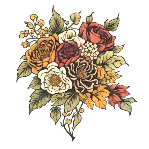 birth flower bouquet august october november  tattoo design idea