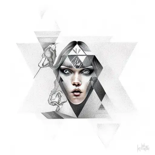 nude girl in triangle tattoo design idea