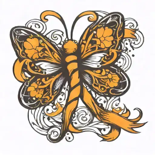 multiple sclerosis with orange ribbon butter fly tattoo design idea
