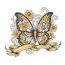 multiple sclerosis with orange ribbon butterfly and flowers tattoo design idea