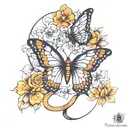 multiple sclerosis with orange ribbon butterfly and flowers tattoo design idea