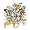 multiple sclerosis with orange ribbon butterfly and flowers tattoo design idea