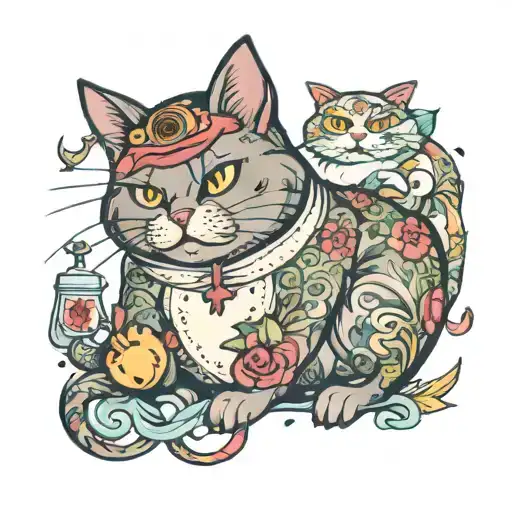 .fat nurse and fat cat tattoo design idea