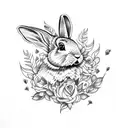Dotwork tattoo of a rabbit surrounded by roses engulfed in flames tattoo design idea