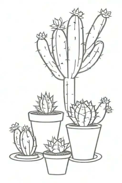 mini fine line cacti/cactus with decoration around it  tattoo design idea