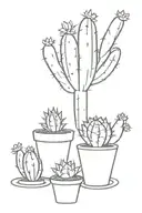 mini fine line cacti/cactus with decoration around it  tattoo design idea