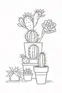 mini fine line cacti/cactus with decoration around it  tattoo design idea