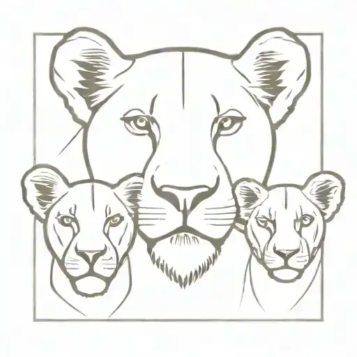 lioness, 2 cubs, heads, symmetrical  tattoo design idea
